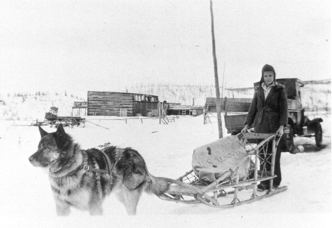 Frances Sheldon 1931 DENA 3949 a woman on a sled pulled by a dog