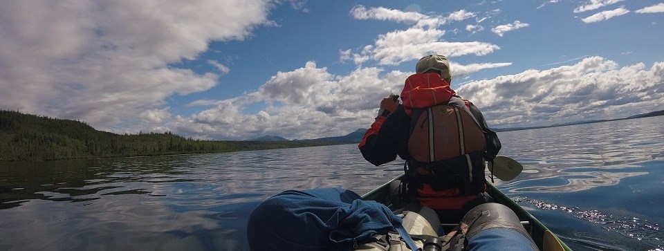 Canoer paddling on a river
