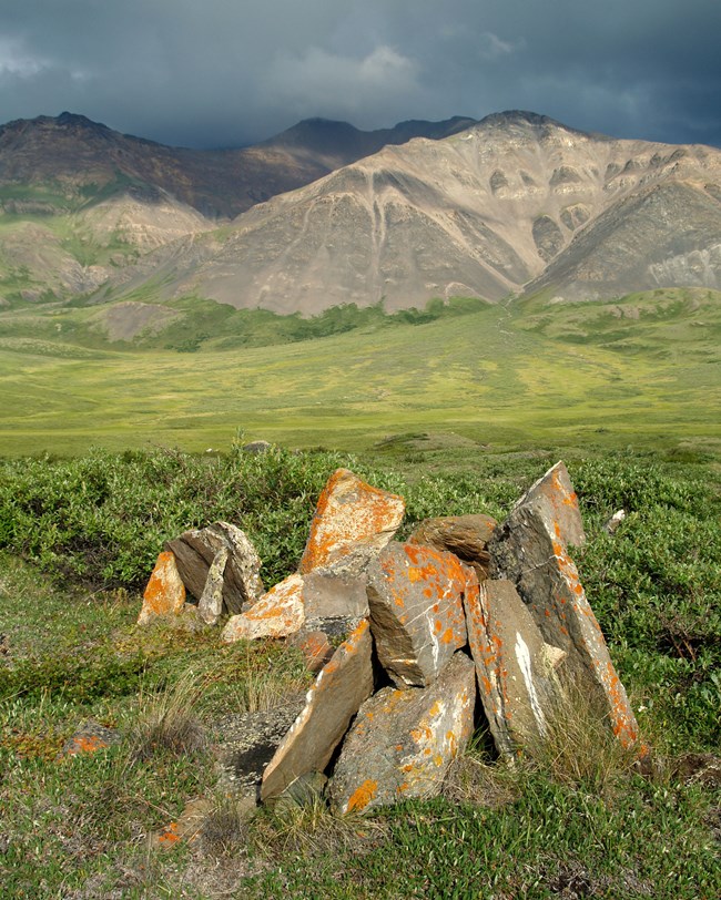 rock cairn in valley