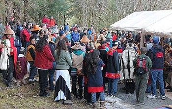 GLBA Huna House Ceremony Crowd gathered outside an event tent
