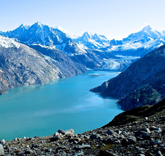 inlet with tidewater glacier in distance