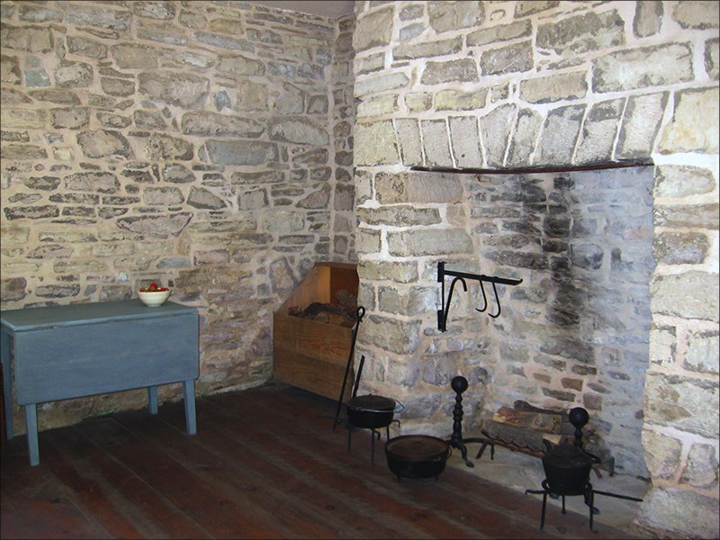 Photo of a stone hearth.