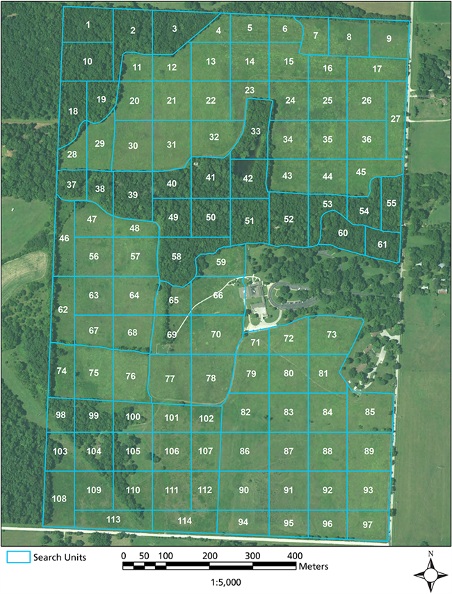 Map of the 114 problematic plant search units on the park; average search unit size is 1.9 acres.