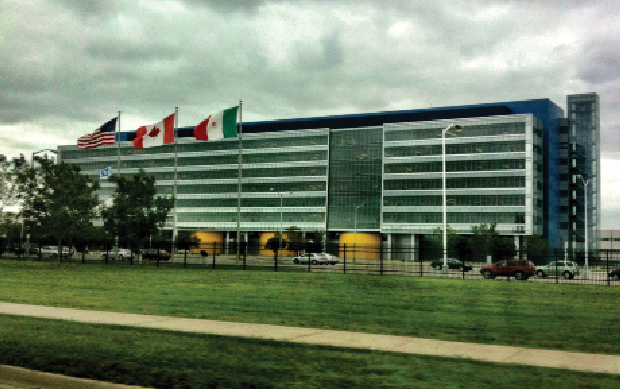 Large, six-story building with many windows.