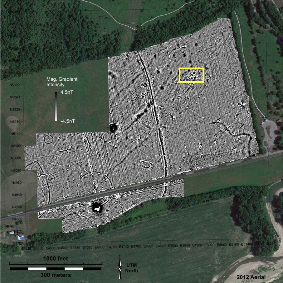 GeoMag of HMG project-Big An aerial view of Hopewell Mound Group with survey results overlaid
