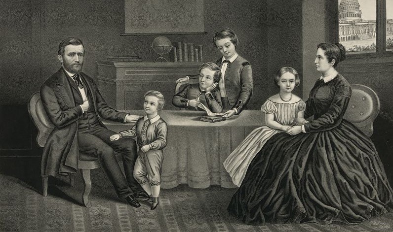 Drawing of Ulysses S. Grant and his family seated around a table at home