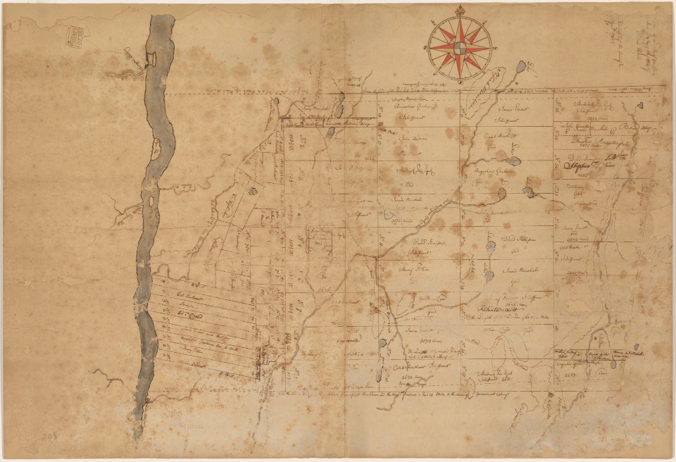 A map indicating property boundaries with lines.