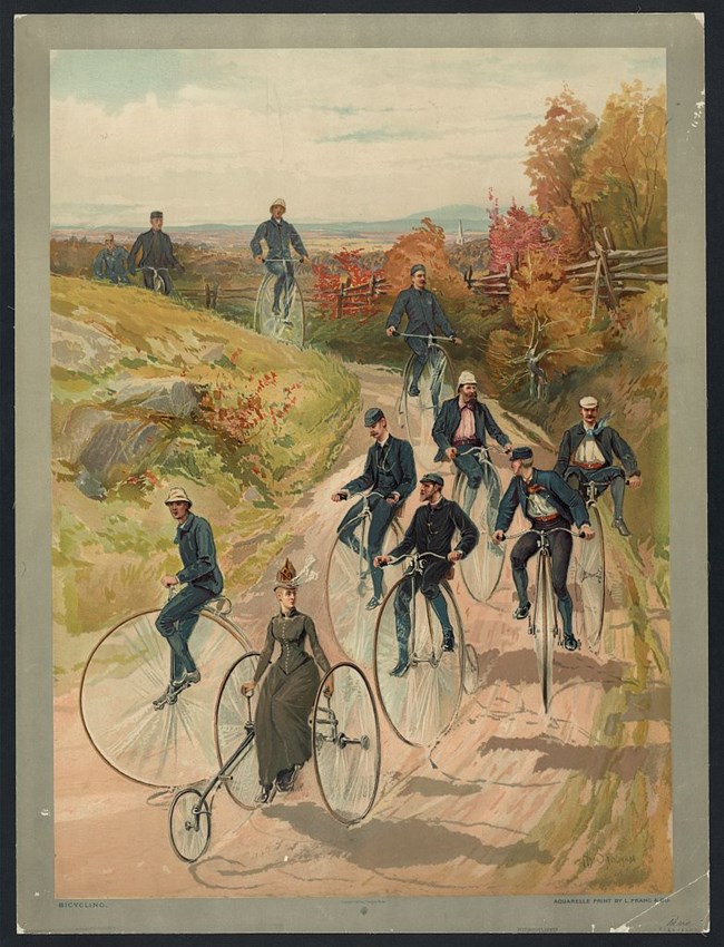 Painted image of a group riding on bikes