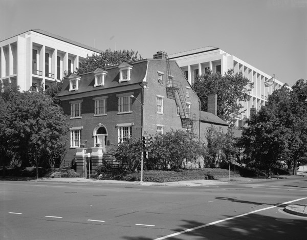 Black and white image house under construction