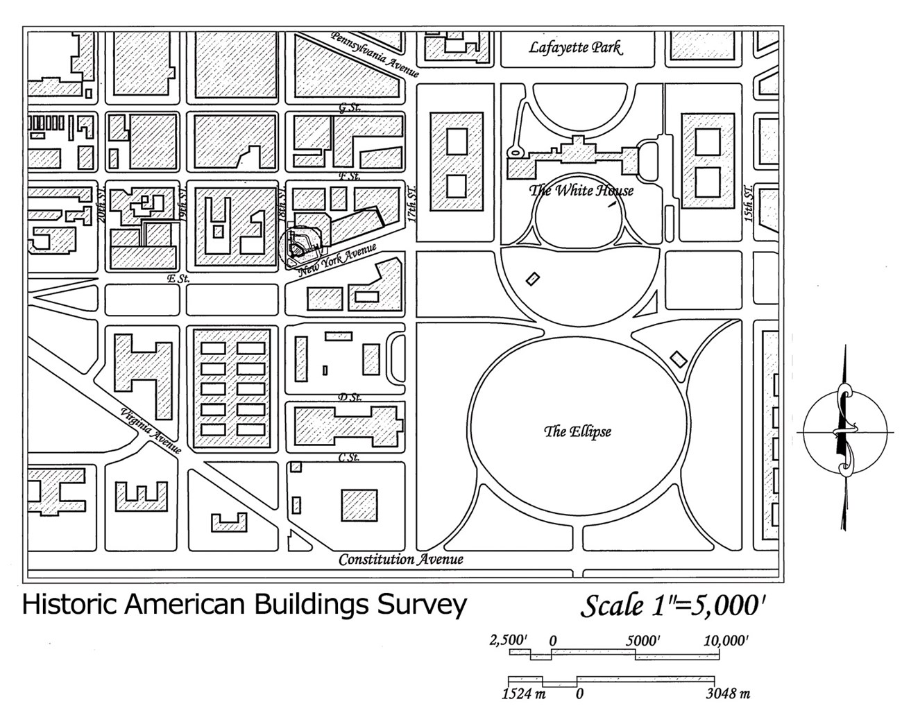 Map of the area around the White House.