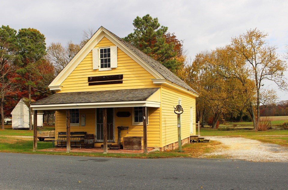 Historic one-story yellow shop