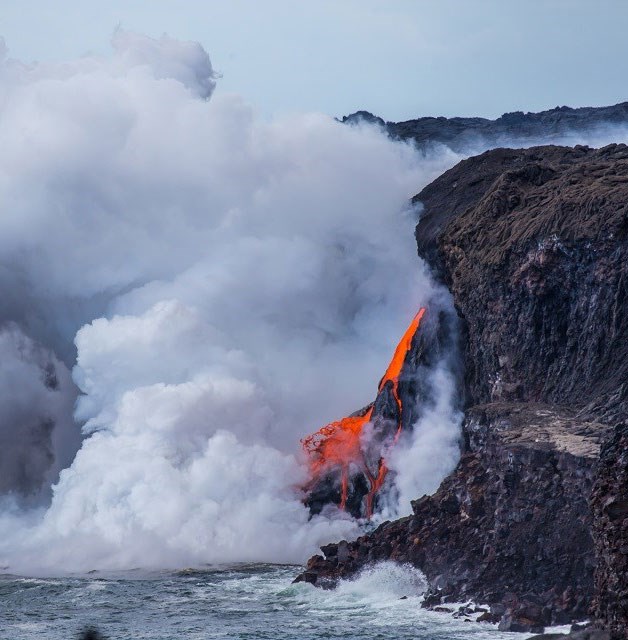 lava flowing into the sea