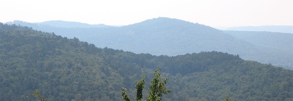 Photo overlooking mountain ridges at Hot Springs National Park.