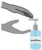 Illustration of hand sanitizer being applied to grey hands