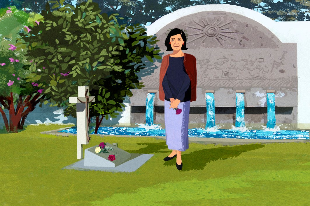 Dolores Huerta protecting Cesar Chavez's grave