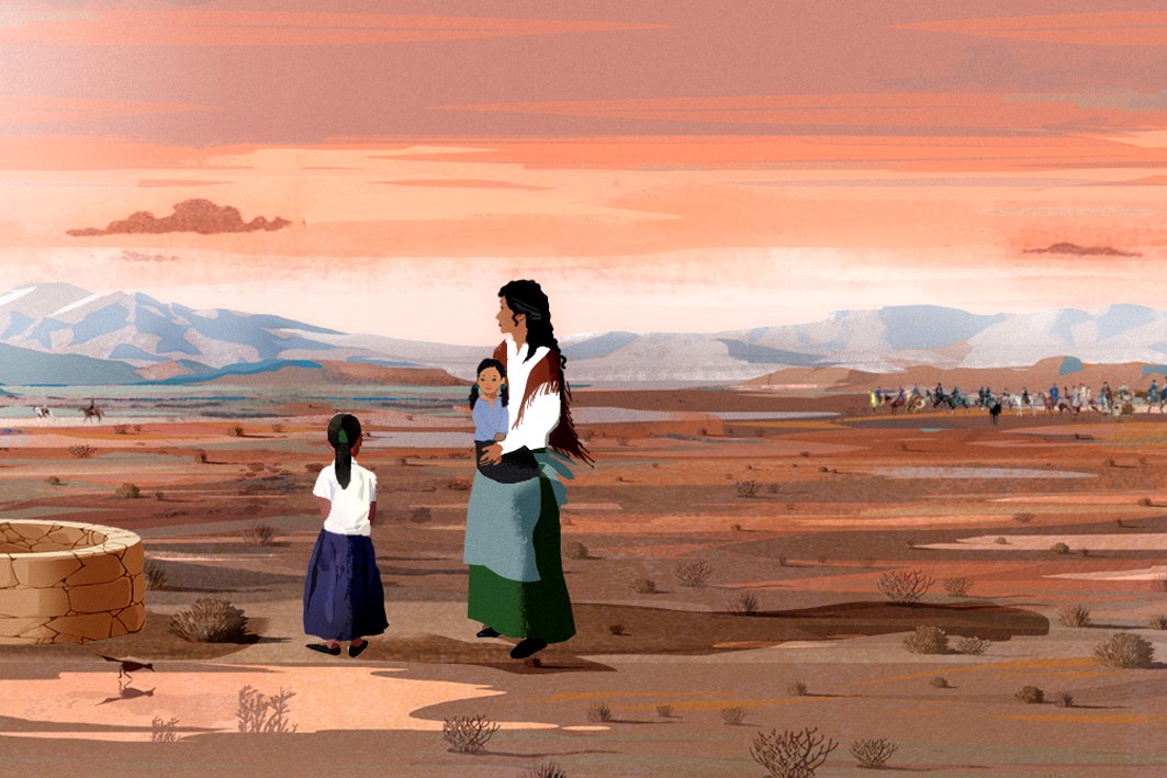 Maria and her daughters walking the Santa Fe Trail near the Yuha Well Maria and her daughters walking the Santa Fe Trail near the Yuha Well