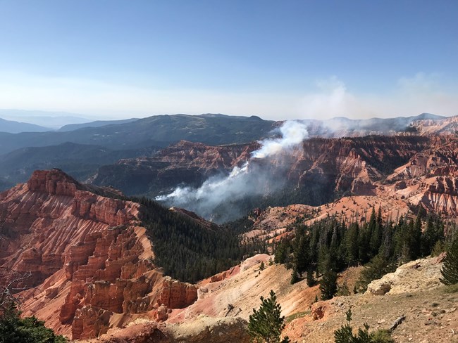 Smoke coming off of Cedar Breaks National Monument's Chessman Canyon Fire