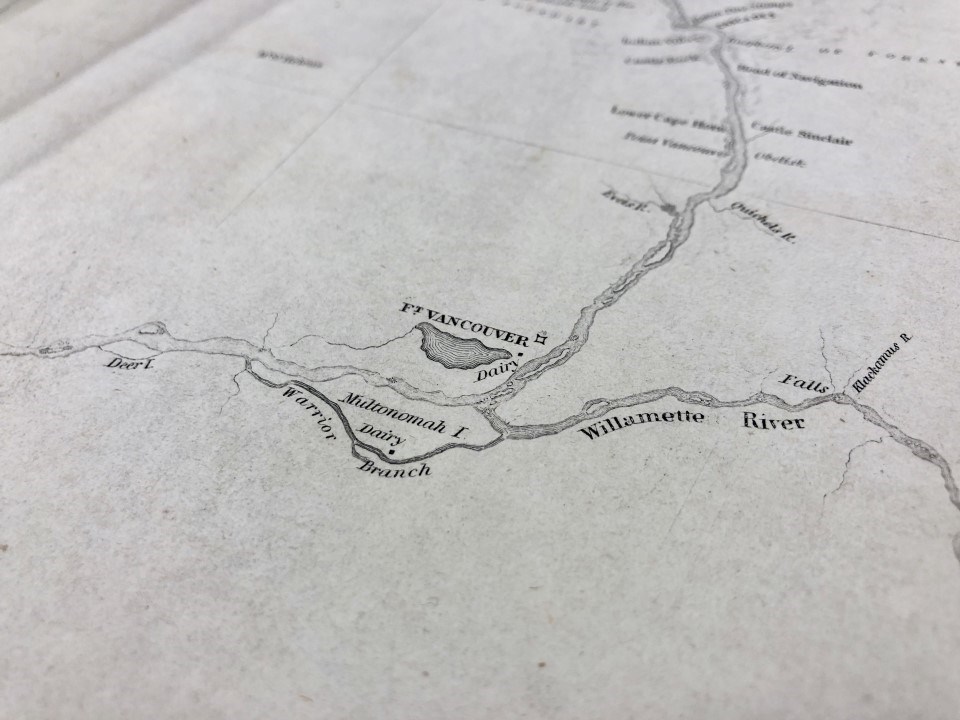 Map showing the location of the HBC dairy on Sauvie Island.