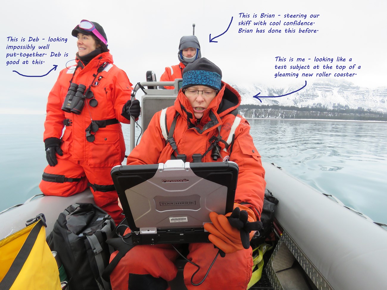 Researchers on skiff Researchers on skiff