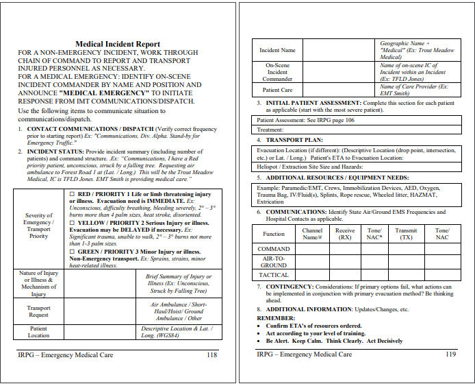 Incident Response Pocket Guide - Medical Incident Report Medical Incident Report Form.