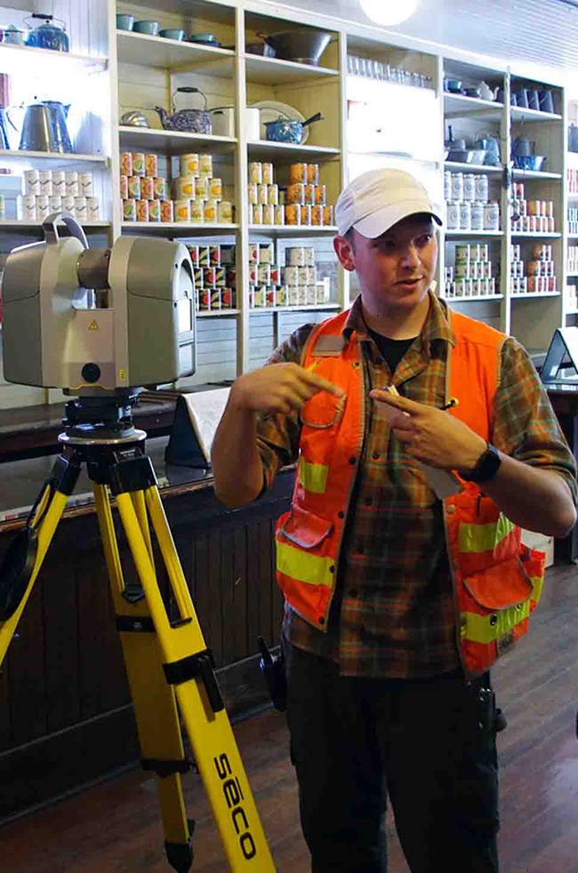 John doing 3D scanning in an historic building