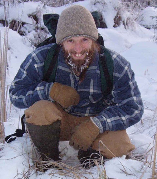 Josh in the field in winter