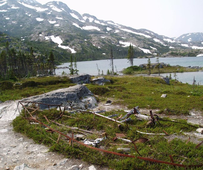 historic artifacts next to trail