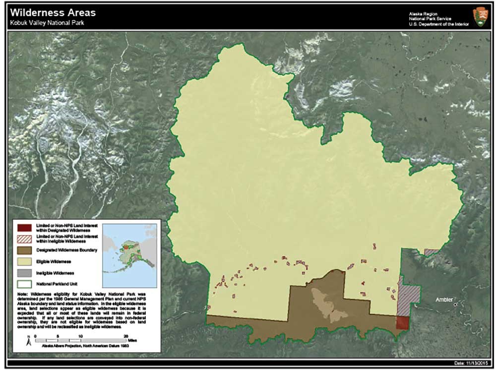 A map of the wilderness designations in Kobuk Valley National Park.