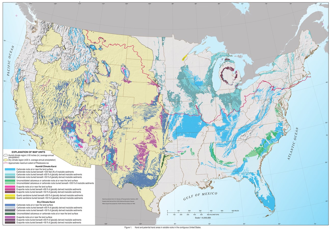 A diagram of where Karst landscapes can be found through out the US.