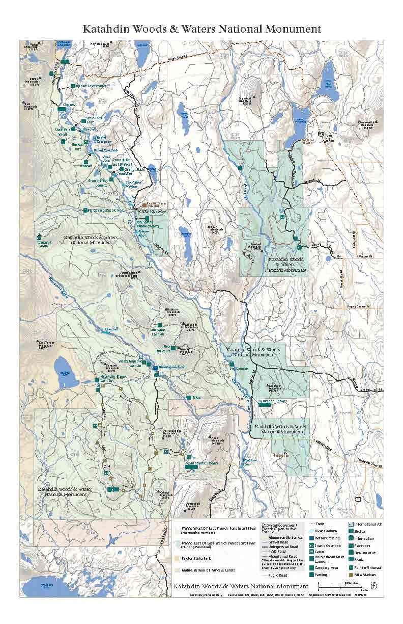 Map of Katahdin Woods and Waters National Monument in Maine. Map of Katahdin Woods and Waters National Monument in Maine.