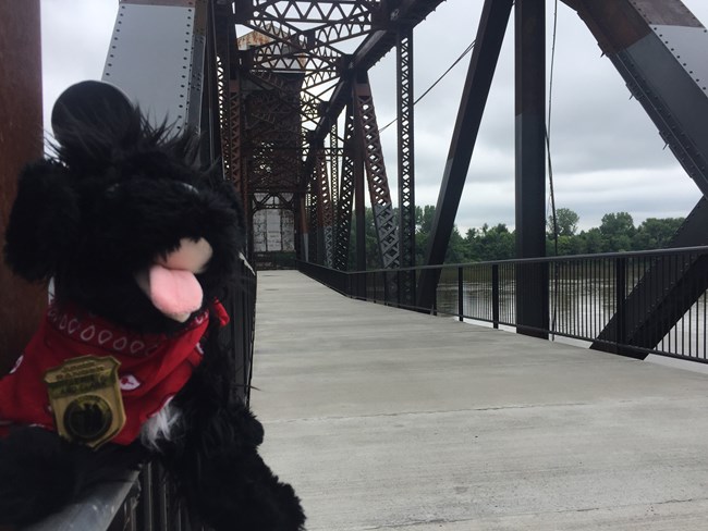 Katy Bridge toy dog on bridge