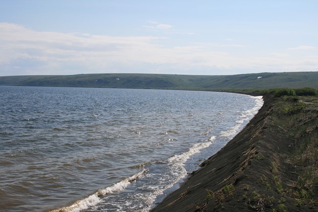 View down the beach along South Killeak Maar Lake