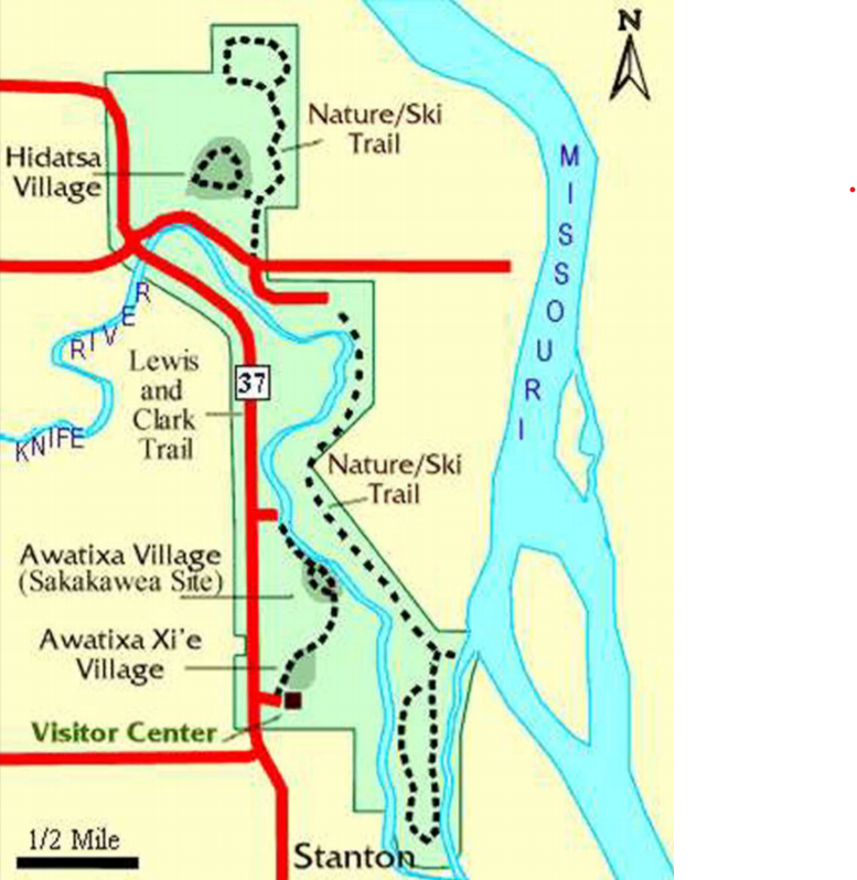 Map depicting location of Knife River Indian Villages
