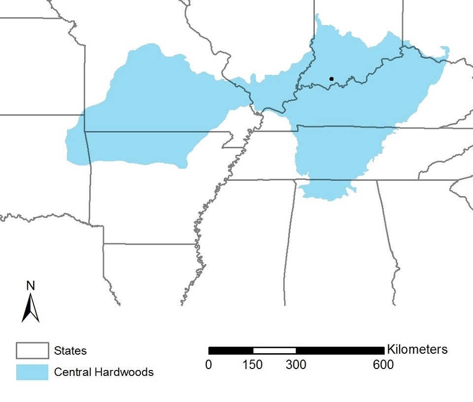 Central Hardwoods Bird Conservation Region Map.