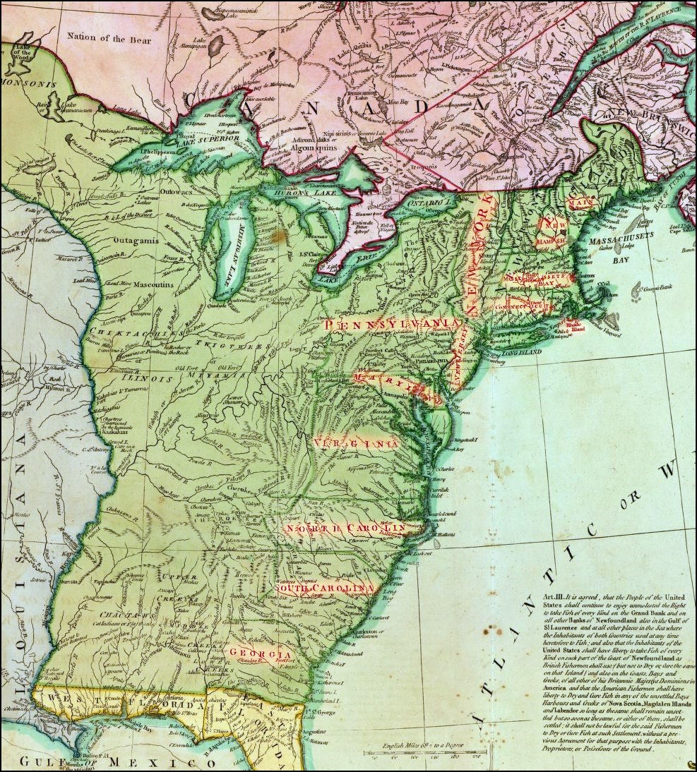 Map of the United States and neighboring British and Spanish possessions, 1783.