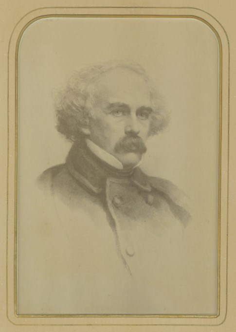 Photograph of Nathaniel Hawthorne with short hair and dark mustache