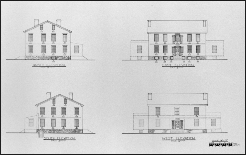 lt= Four diagrams of the Lindenwald house from different angles