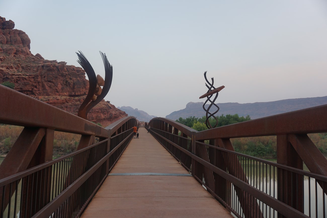 This bridge provides a safe pass over the Colorado River, connecting Lions Park to Arches National Park and other trails.