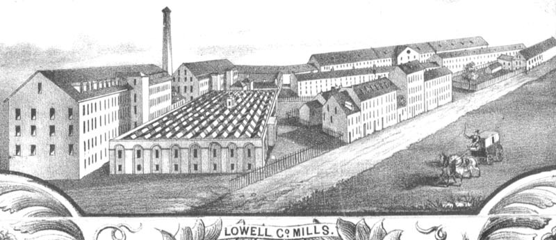 Detail of Lowell Mills from Map of Lowell by Sidney and Neff 1850. Public Domain