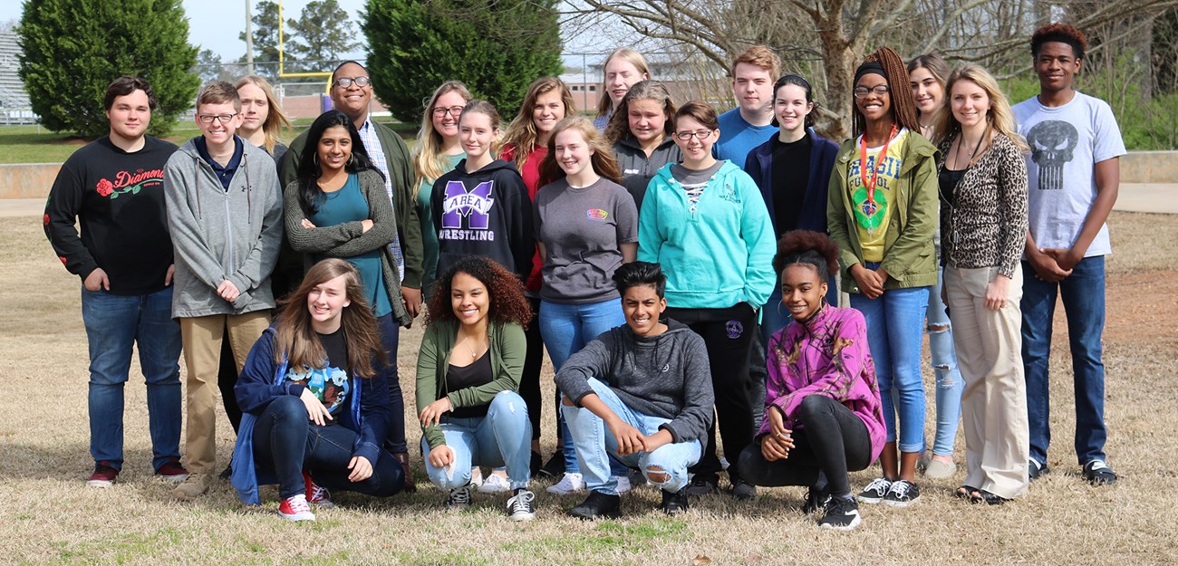 Monroe Area High School students on lawn at high school