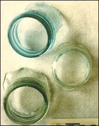 Photo of tops of wide mouth glass jars used by Robinsons for canning fruits and vegetables,