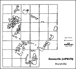 A grid showing location of structure remains. A grid showing location of structure remains.