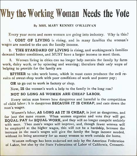 A pamphlet reading "Why the Working Woman Needs the Vote" written by the Woman's Trade Union League