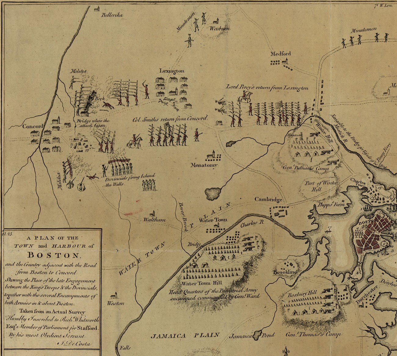 Old map of Boston and Concord.