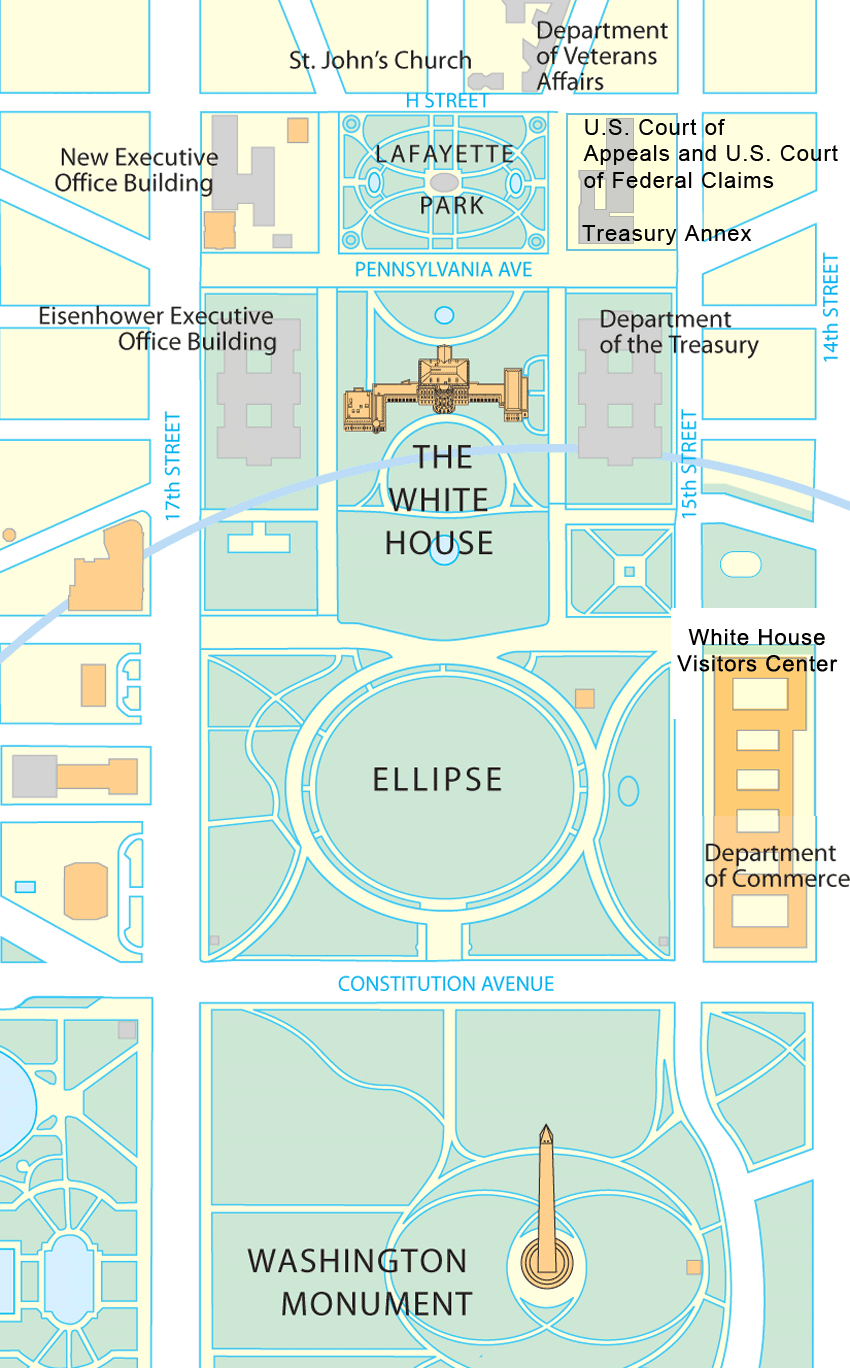 Map showing Lafayette Park across the street from the White House
