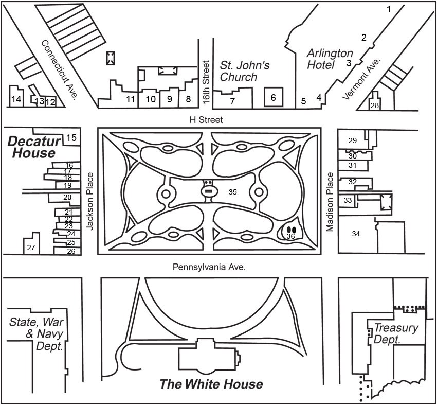 Map of the buildings around Lafayette Park