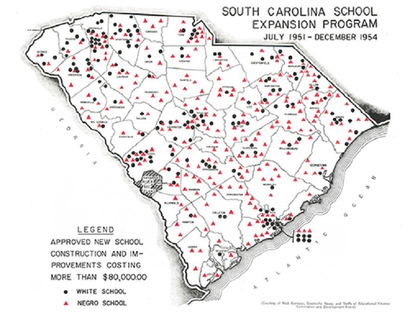 Map of South Carolina school locations.