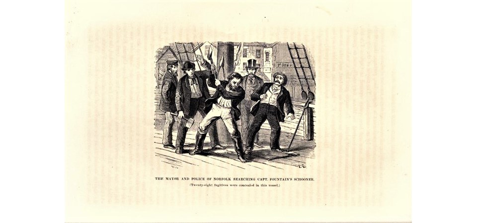 Searching Ship Engraving of Mayor and Police of Norfolk searching Capt. Fountain's Schooner