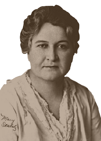 B&W photo of an older woman wearing white.