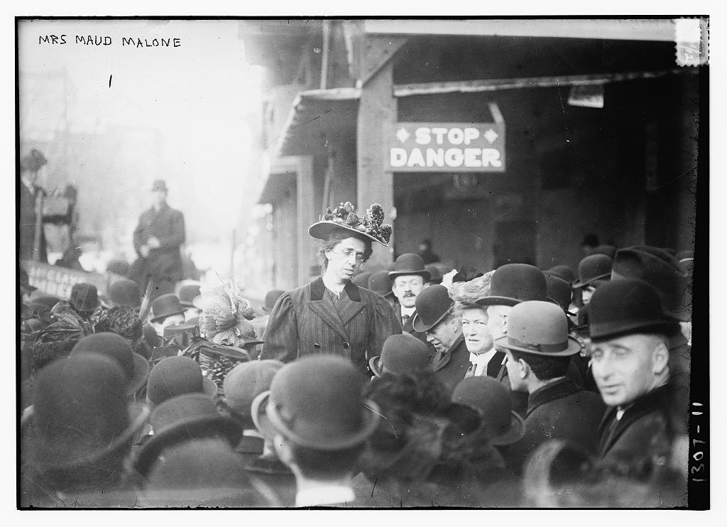 Mrs. Maud Malone speaking to a crowd. Collections Library of Congress